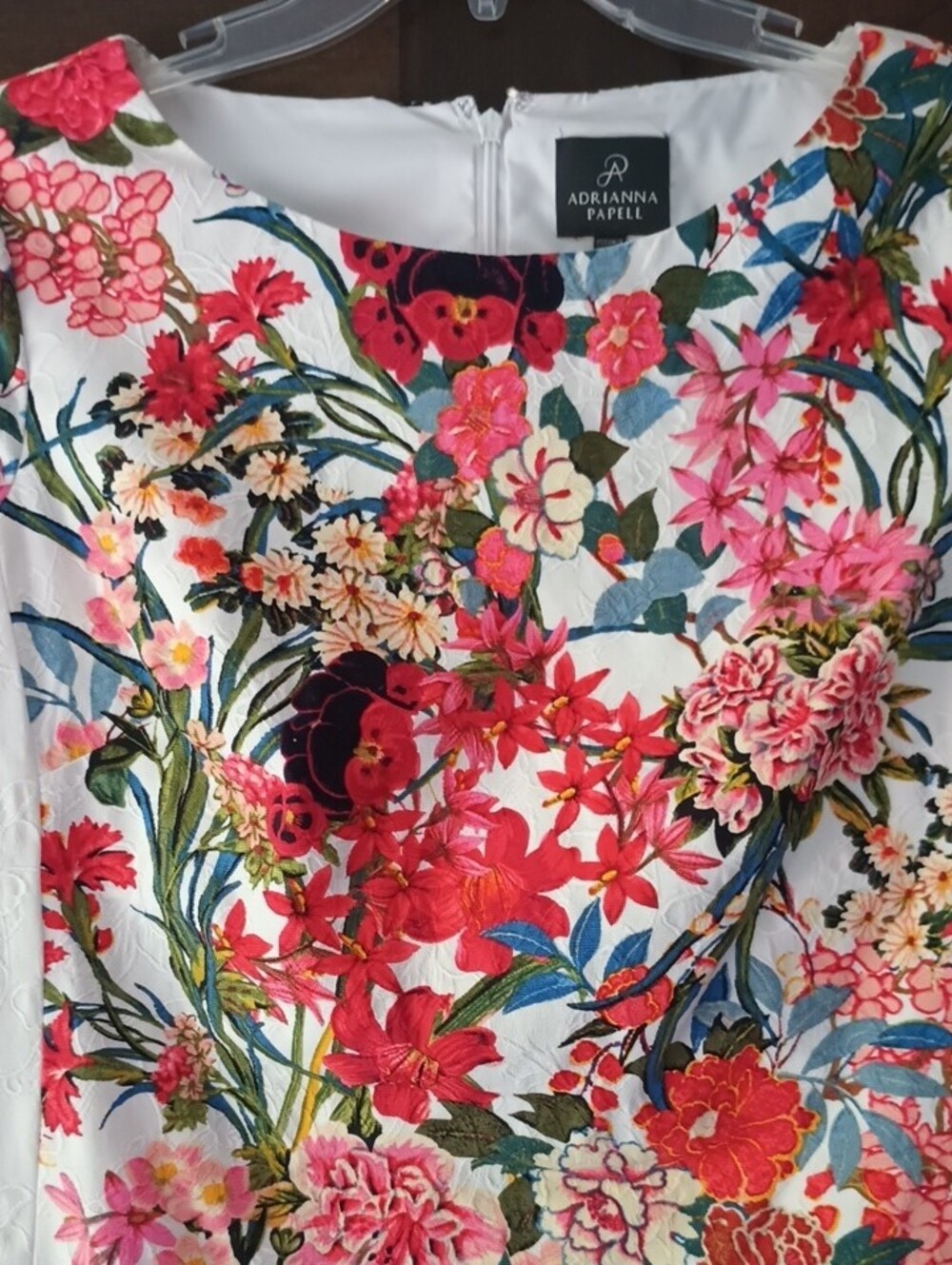 Adrianna Papell White Floral Sheath Lined Dress with Multicolor Blooms - Picture 5 of 8
